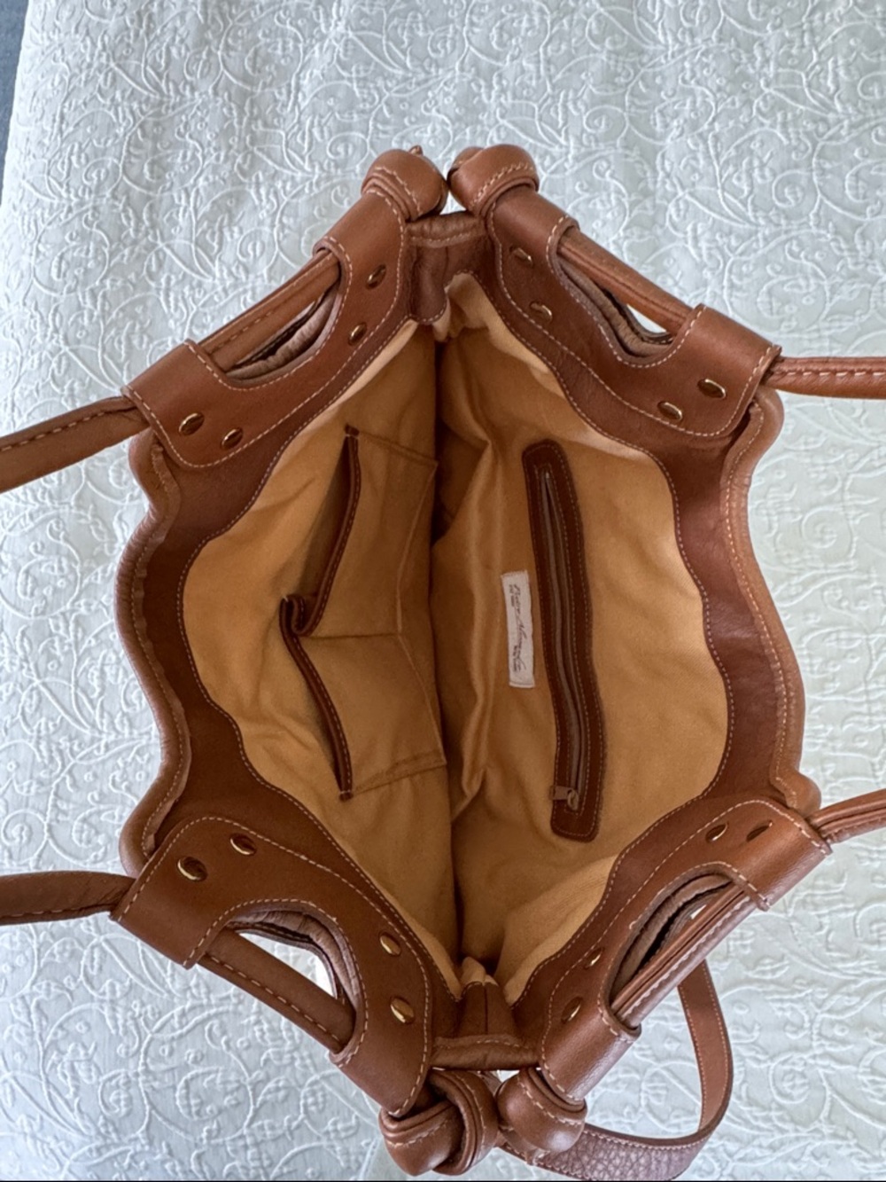 Pietro Alessandro Cream Canvas Tote with Brown Leather Trim - Picture 5 of 6